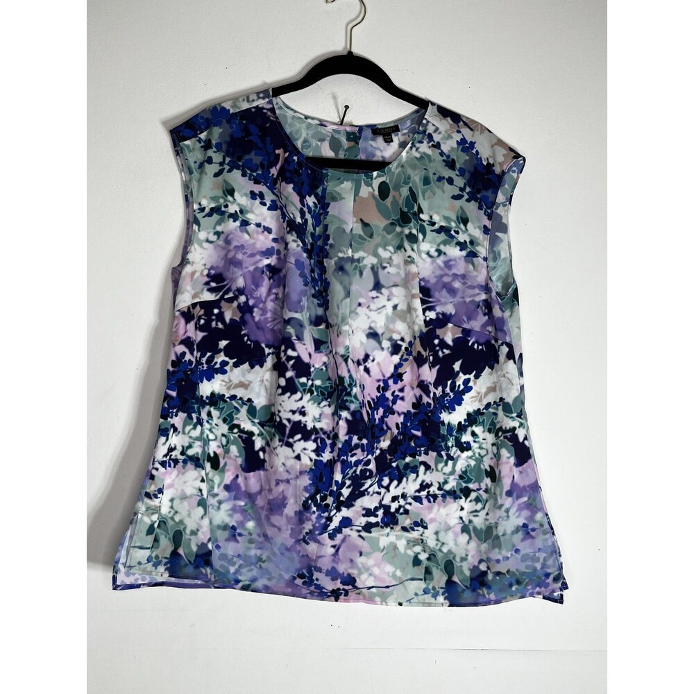 Talbots Women's 14WP Plus Petite Floral Print Blouse Multicolor Cap Sleeve